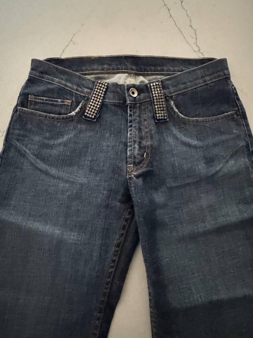 X2 Denim Laboratory Crop Double Cuffed Bootcut  Rhinestone Jeans Size 31 - Picture 4 of 10